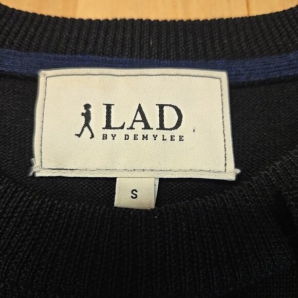 Lad By Demylee 100% Wool Sweater Mens Size Small Leather Elbow Patches Black - Picture 7 of 9